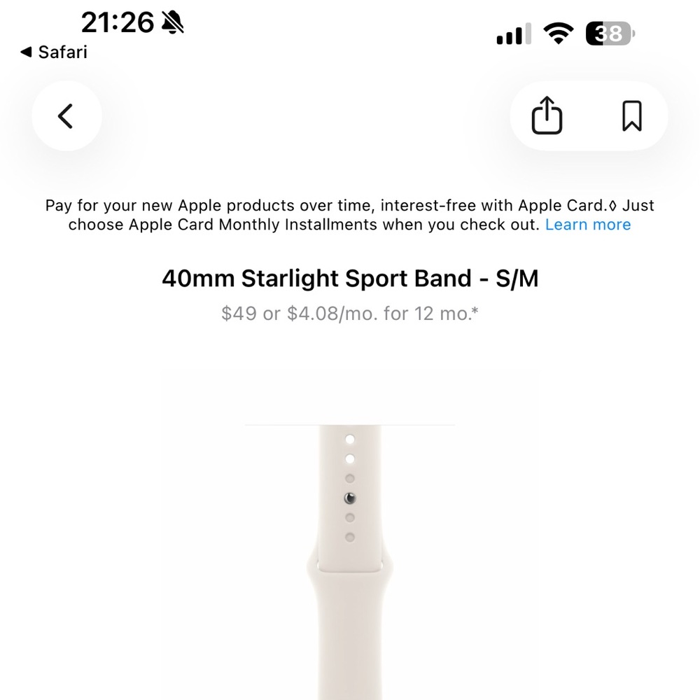 40mm white Apple Watch Sport band - size s/m